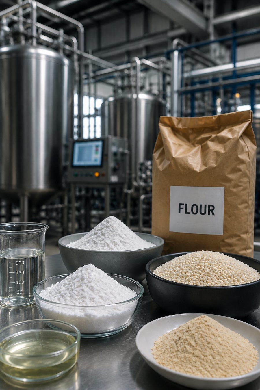 Flour, powders and formulation ingredients at a food manufacturing plant